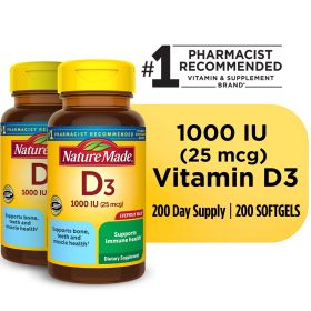 Nature Made Vitamin D3 1000 IU (25 mcg) Softgels;  200 Count;  Twin Pack