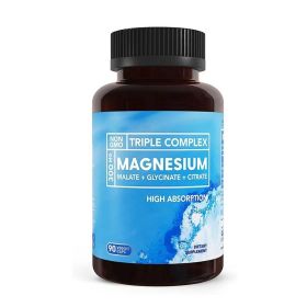 Triple Magnesium Complex | 300mg of Magnesium Glycinate, Malate, & Citrate for Muscles, Nerves, & Energy | High Absorption | Vegan, Non-GMO | 90 Capsu
