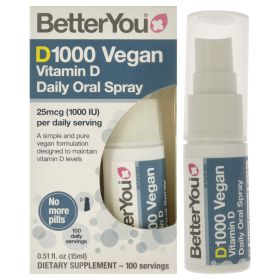 D1000 Vegan Vitamin D Oral Spray by BetterYou for Unisex - 0.5 oz Spray